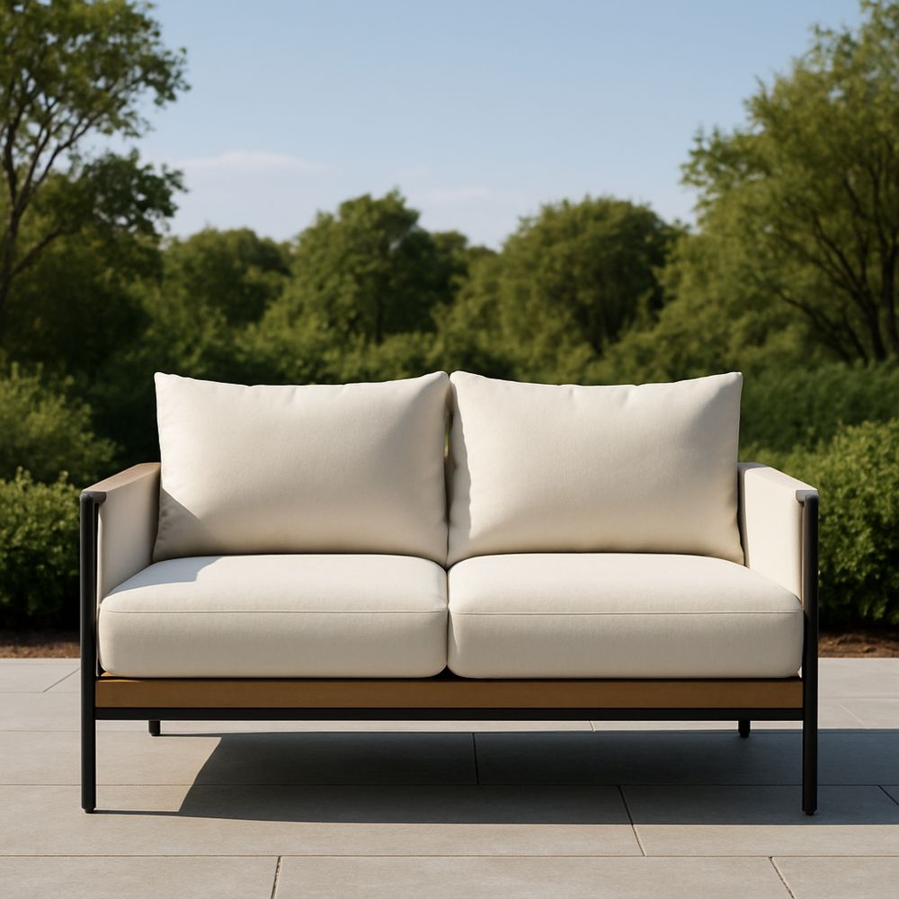 Sofa 2-osobowa stalowa poliester beżowy 140x80x85 cm