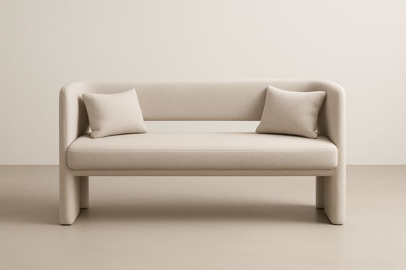 Sofa ławka 180×75×75 cm, tapicerka poliester, pianka PU, rama lite drewno i stal nierdzewna, kolor beżowy, 2 poduszki, bez montażu