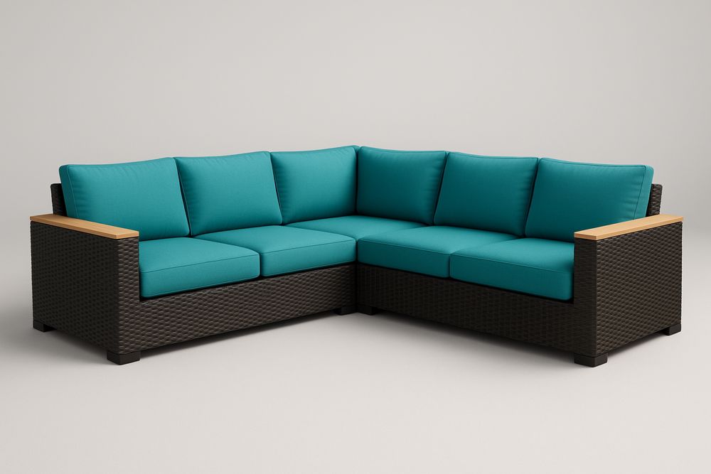 Narożnik ogrodowy z technorattanu z turkusowymi poduszkami