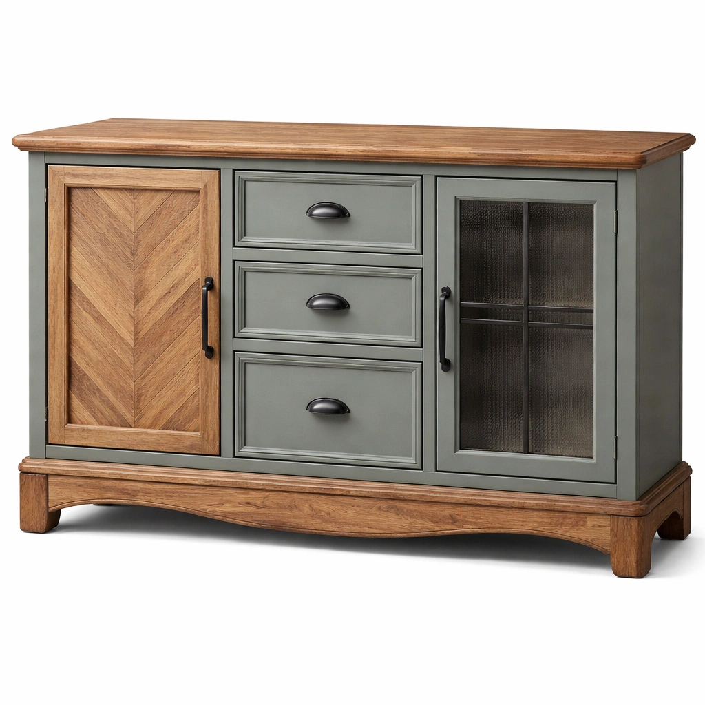 Sideboard Holz MDF Glas Grau Eichenoptik 120x45x85 cm-HOMECHARMZ