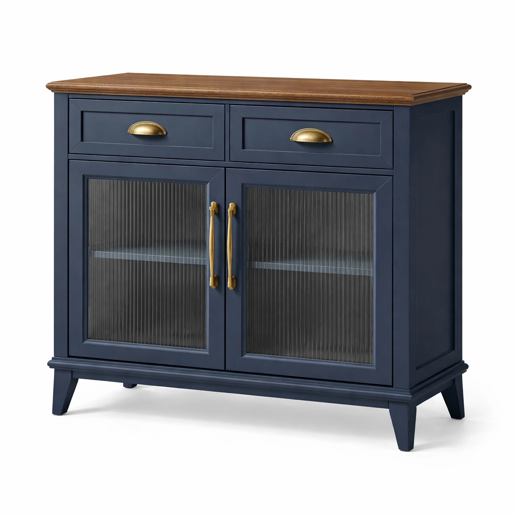 Sideboard Holz Blau gehärtetes Glas Messinggriffe 80x40x90 cm-HOMECHARMZ