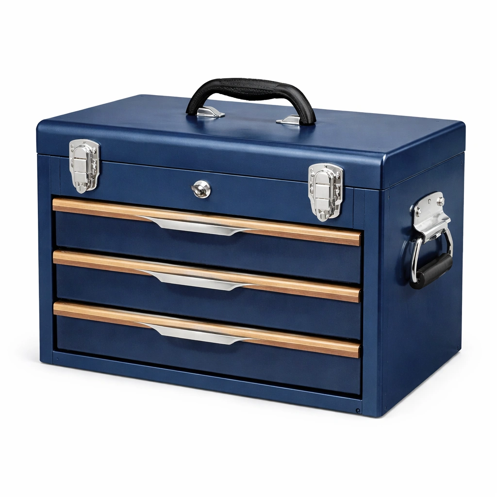 Werkzeugkiste Metall Blau mit 3 Schubladen und Tragegriff-HOMECHARMZ
