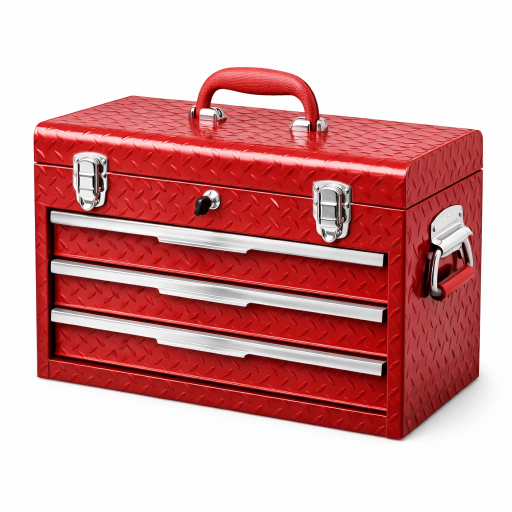 Werkzeugkiste Metall Rot mit 3 Schubladen-HOMECHARMZ