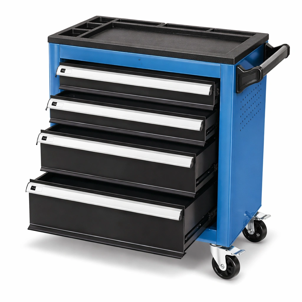 Werkzeugwagen Stahl Blau Schwarz mit 4 Schubladen-HOMECHARMZ