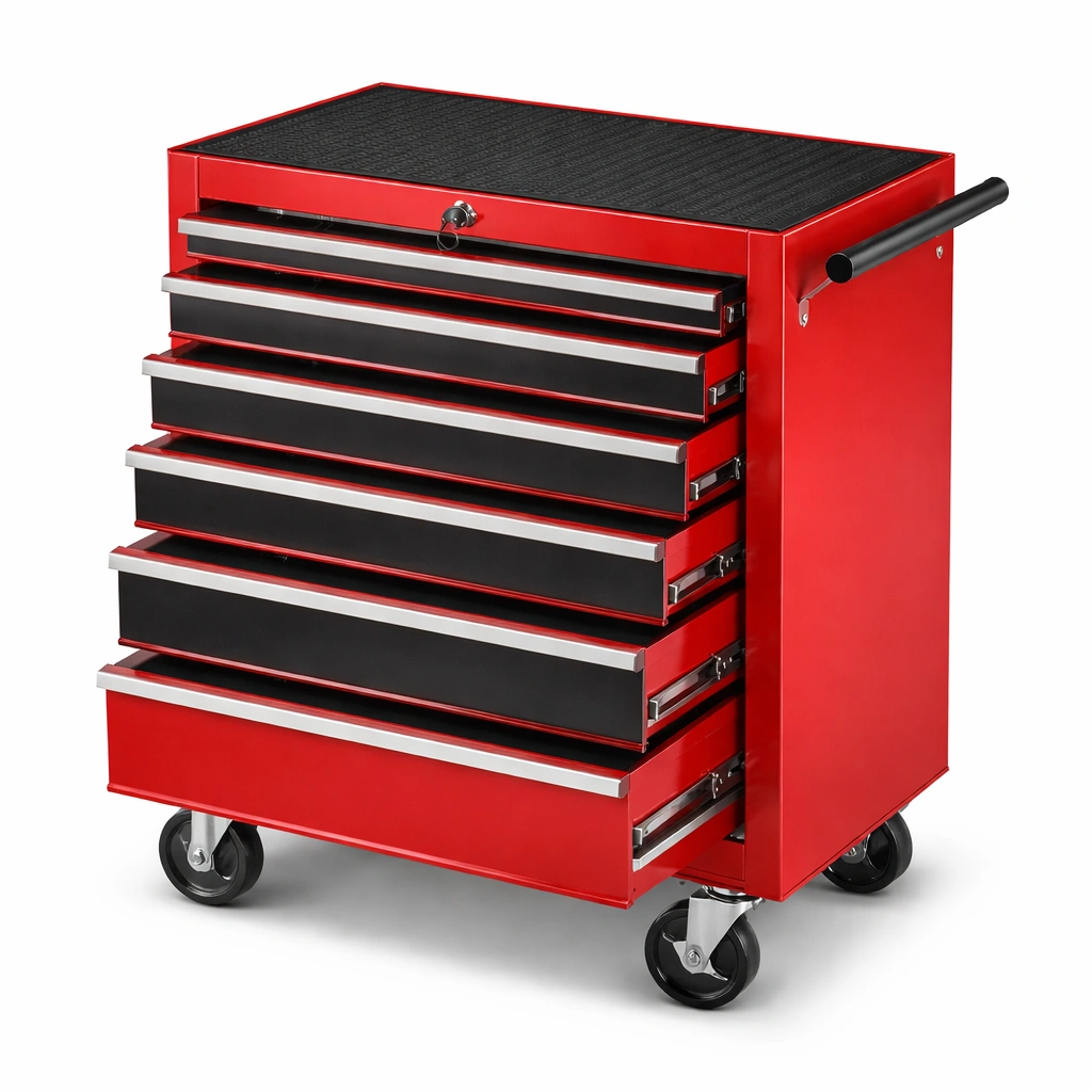 Werkzeugwagen Metall Rot Schwarz mit 5 Schubladen-HOMECHARMZ