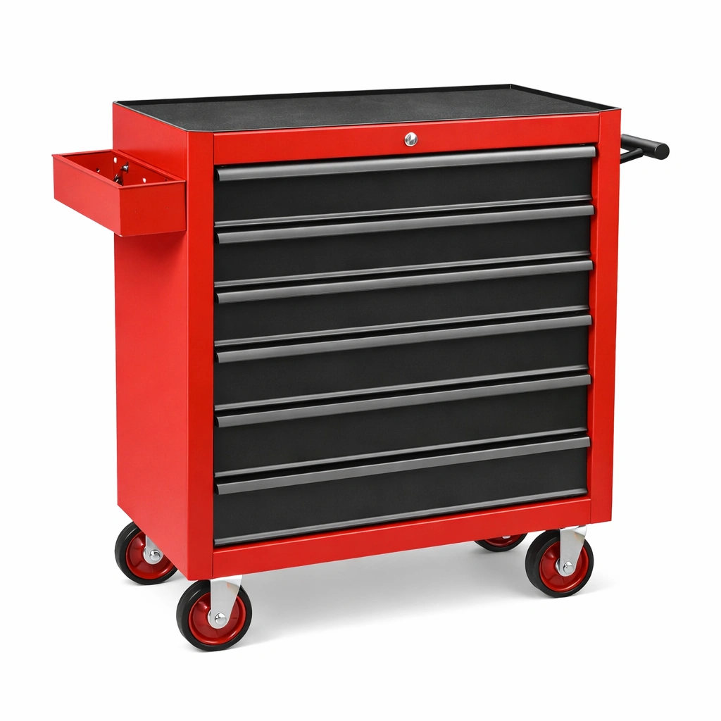 Werkzeugwagen Metall Schwarz Rot mit 7 Schubladen 85x68x33 cm-HOMECHARMZ