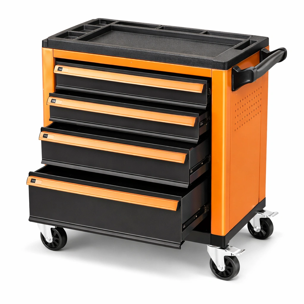 Werkzeugwagen Stahl Orange Schwarz mit 5 Schubladen-HOMECHARMZ