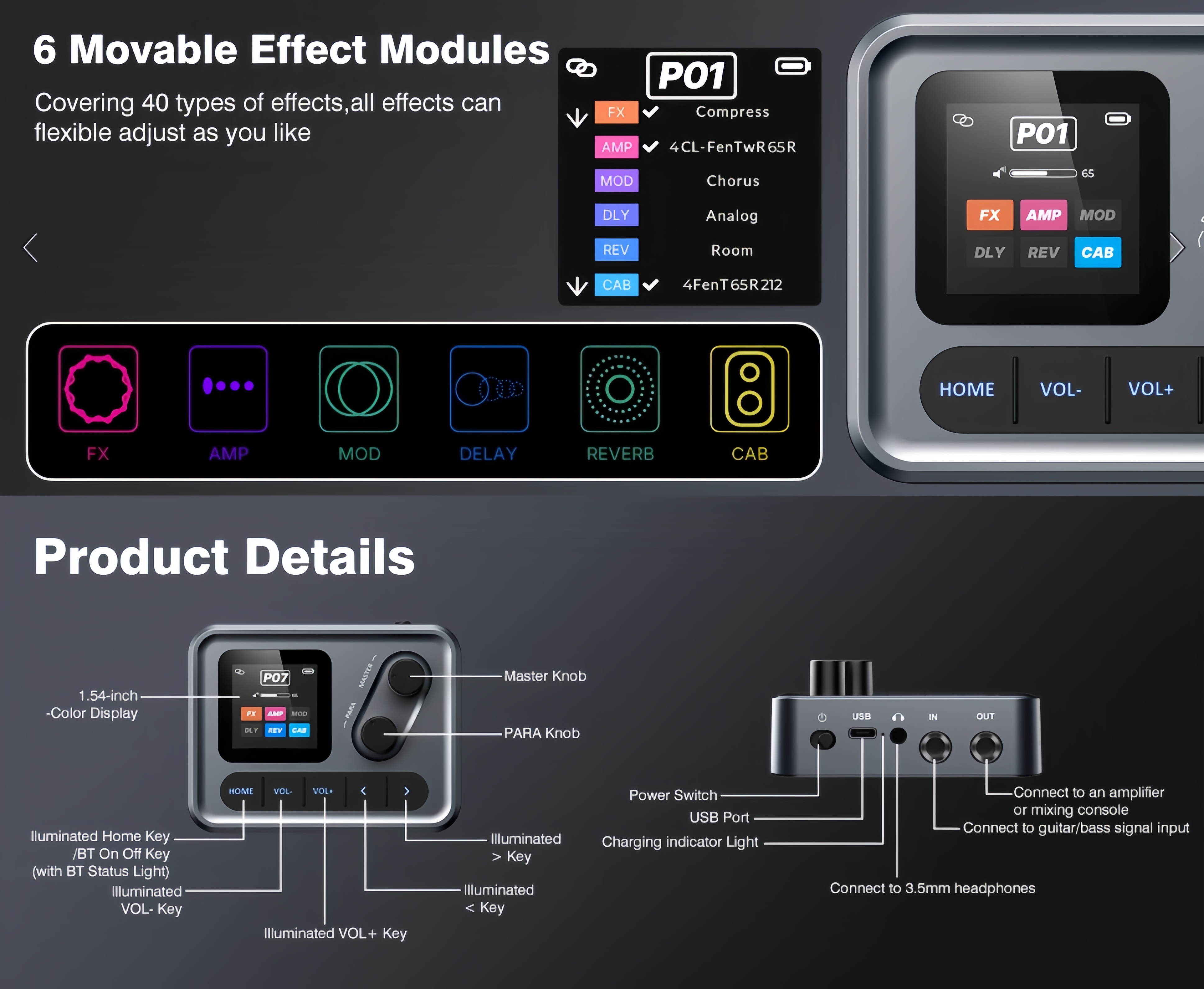 Portable Guitar Tone Machine-80 Presets, Amp Simulation & Recording Effects In Your Pocket