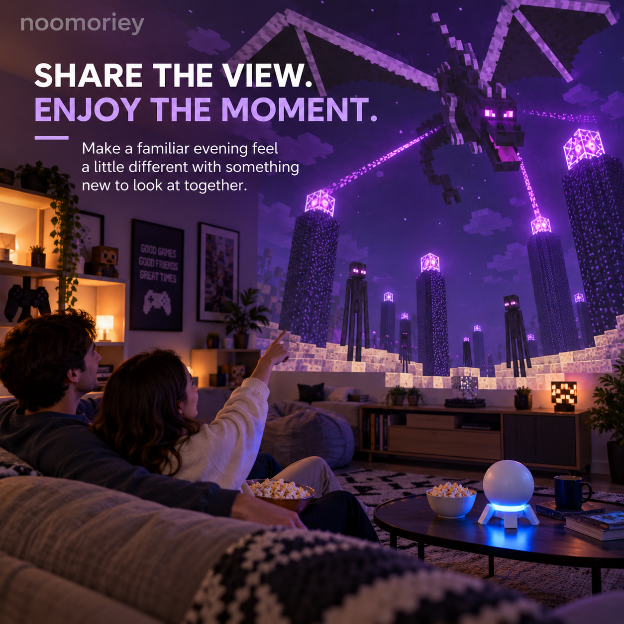Friends enjoying a cozy fantasy-themed room display together