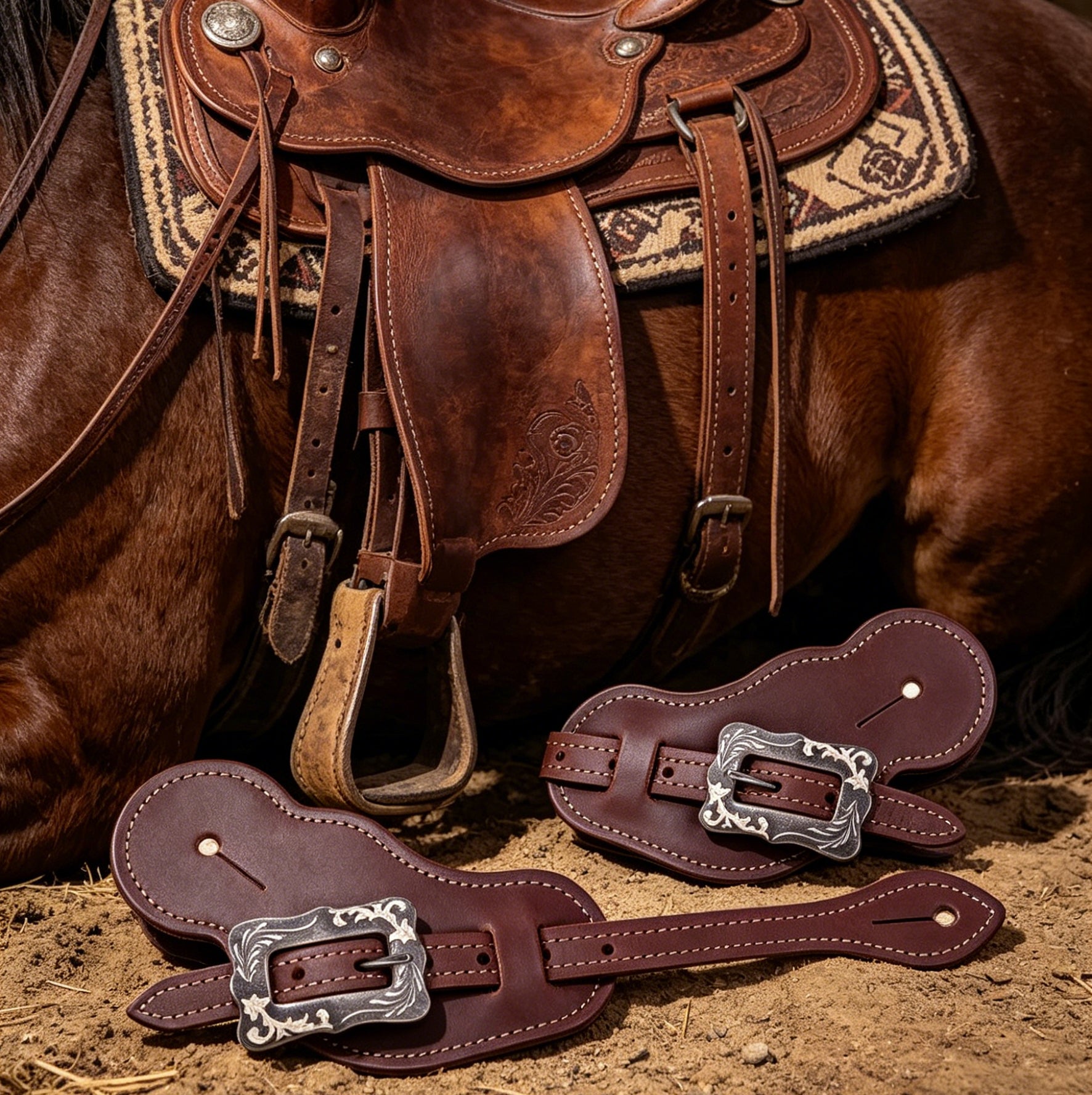 Oil-tanned leather spur belt