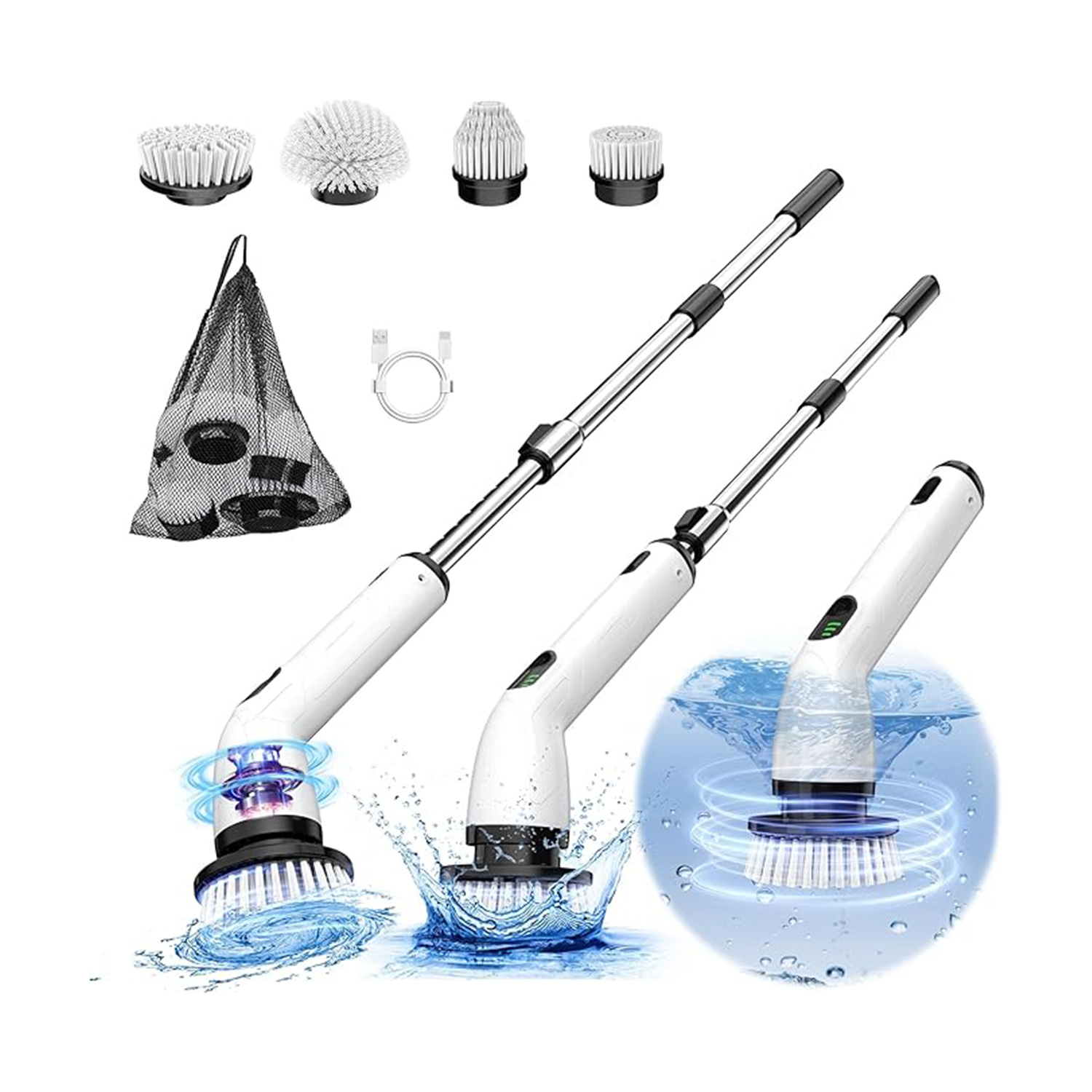 Electric rotating cleaning brush, IPX7 waterproof cordless shower cleaning brush