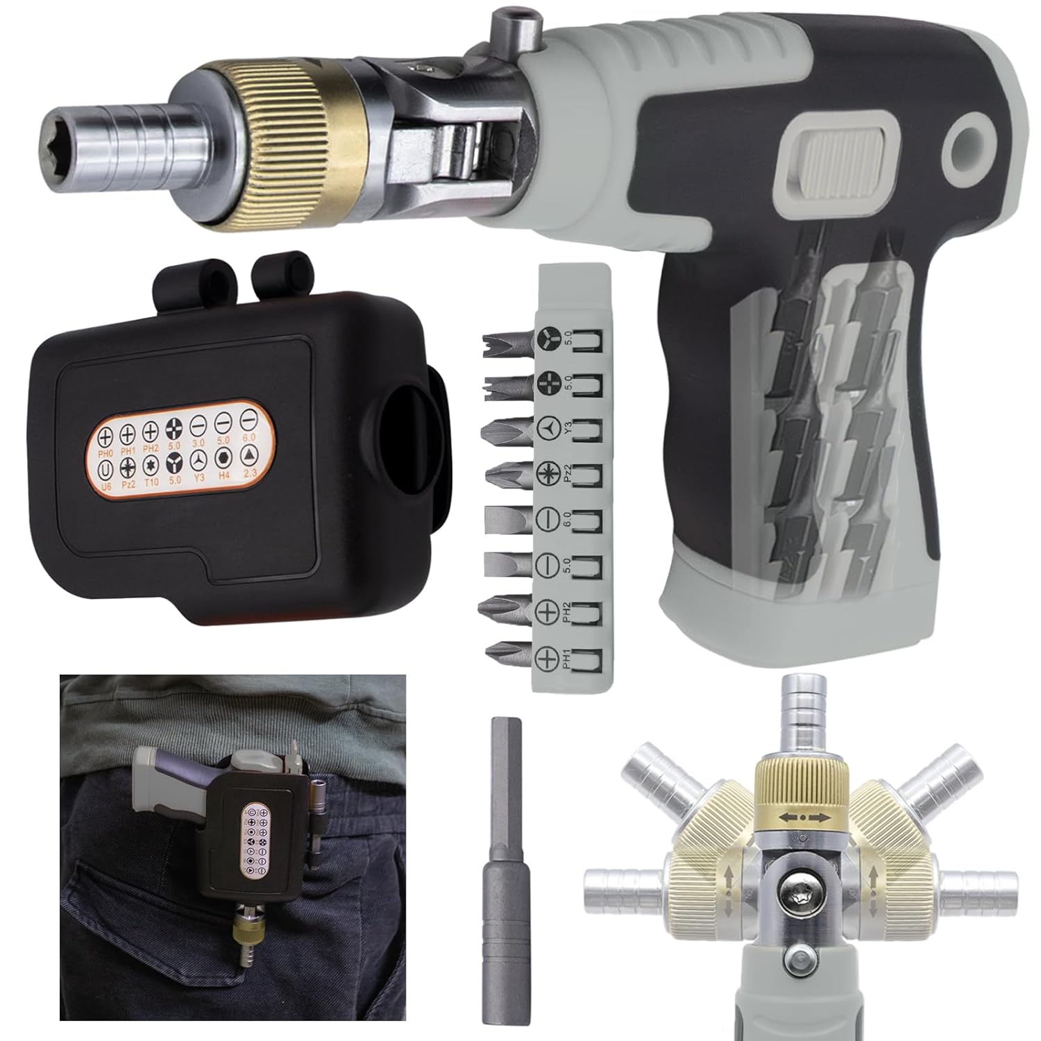 16-in-1 Ratchet Screwdriver – 180° Pivot Head, 3-Way Ratchet, Hidden Bit Storage