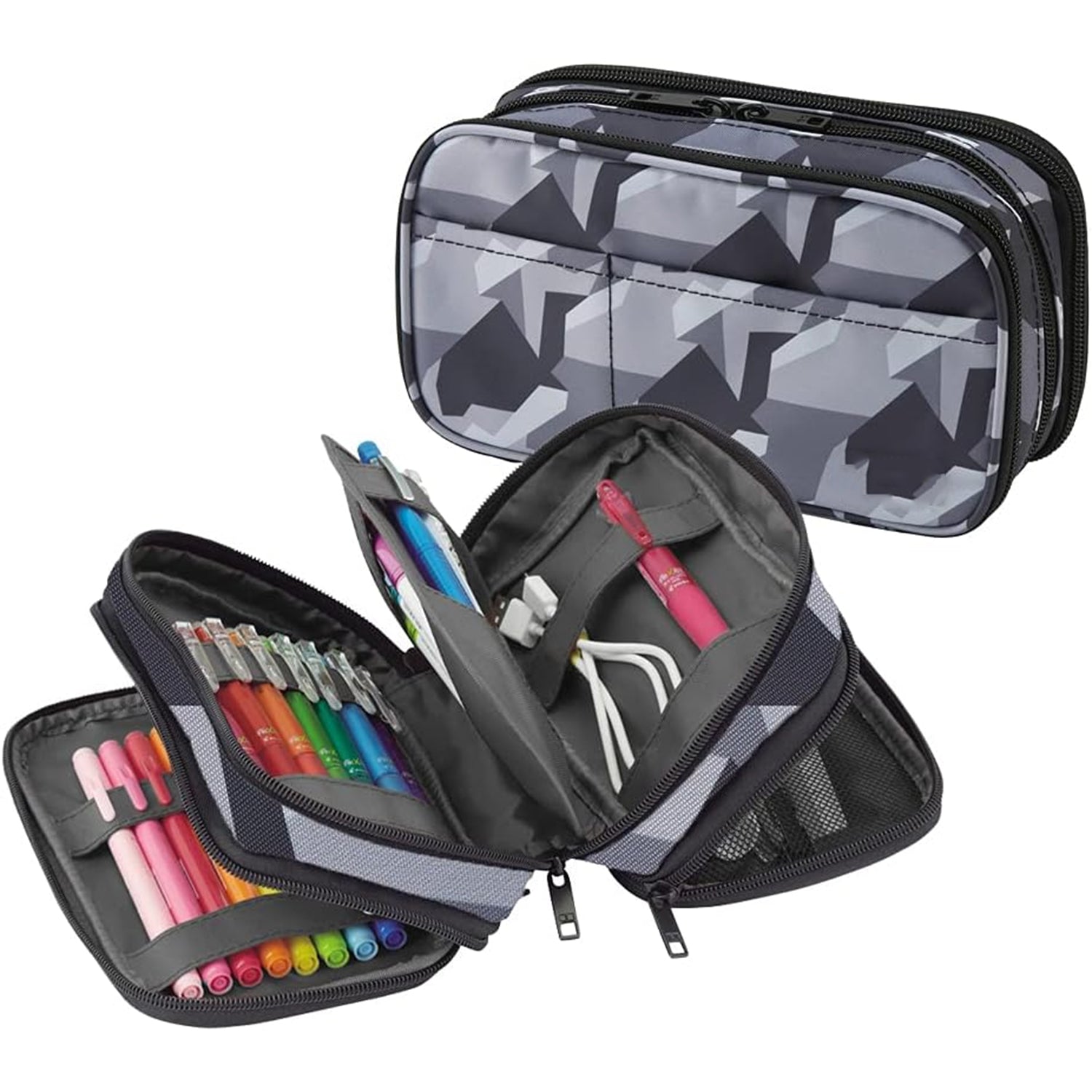 Triple-Zipper Book-Style Pencil Case – Large Capacity Organizer for Stationery, Travel & Daily Essentials