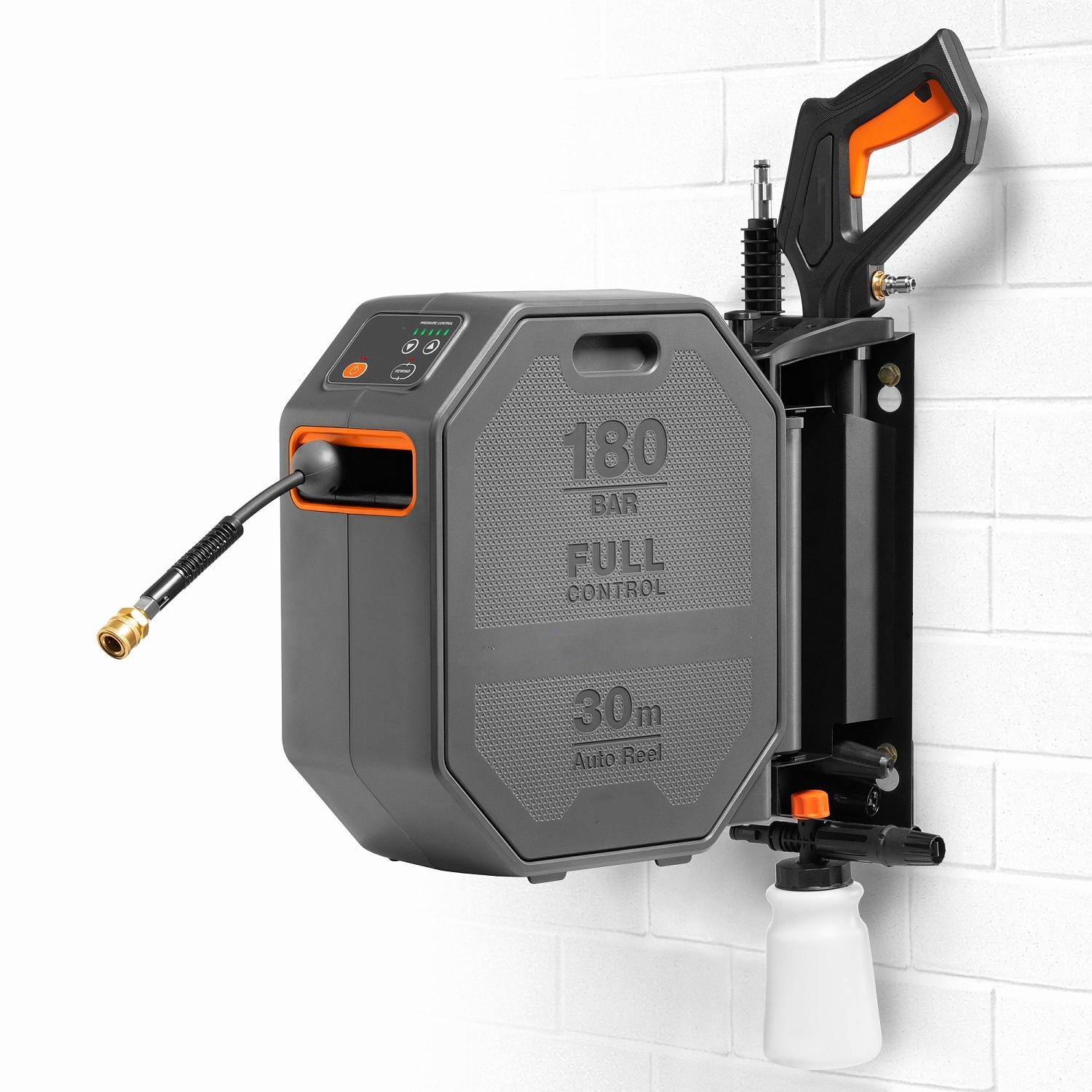 High Pressure Washer – 2200W, 180 bar, 30m Auto‑Reel Hose, 5 Levels, Aluminium Pump