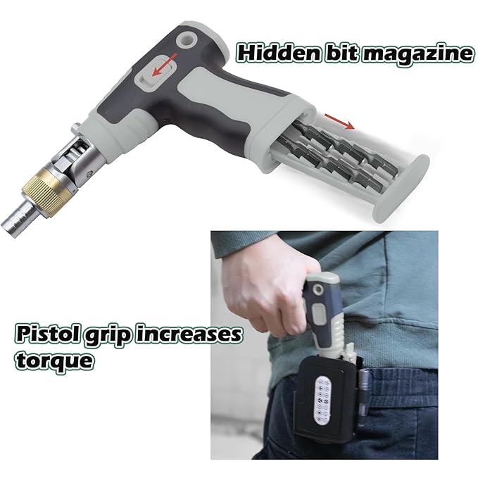 16-in-1 Ratchet Screwdriver – 180° Pivot Head, 3-Way Ratchet, Hidden Bit Storage
