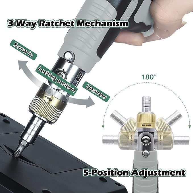 16-in-1 Ratchet Screwdriver – 180° Pivot Head, 3-Way Ratchet, Hidden Bit Storage