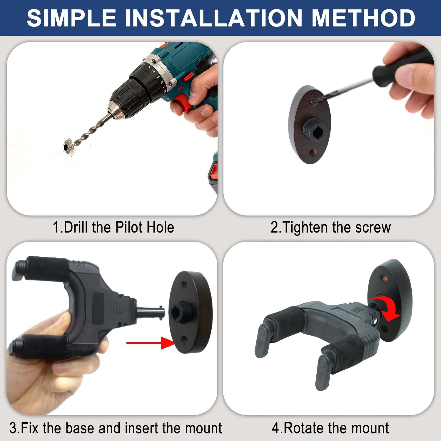 Auto-Locking Wall-Mounted Guitar Hanger — Compatible with All Headstocks and Necks