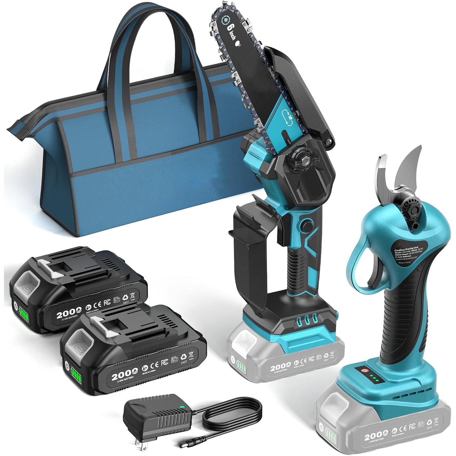 Mini Chainsaw – 6-Inch Cordless Handheld Electric Saw with 2 Batteries