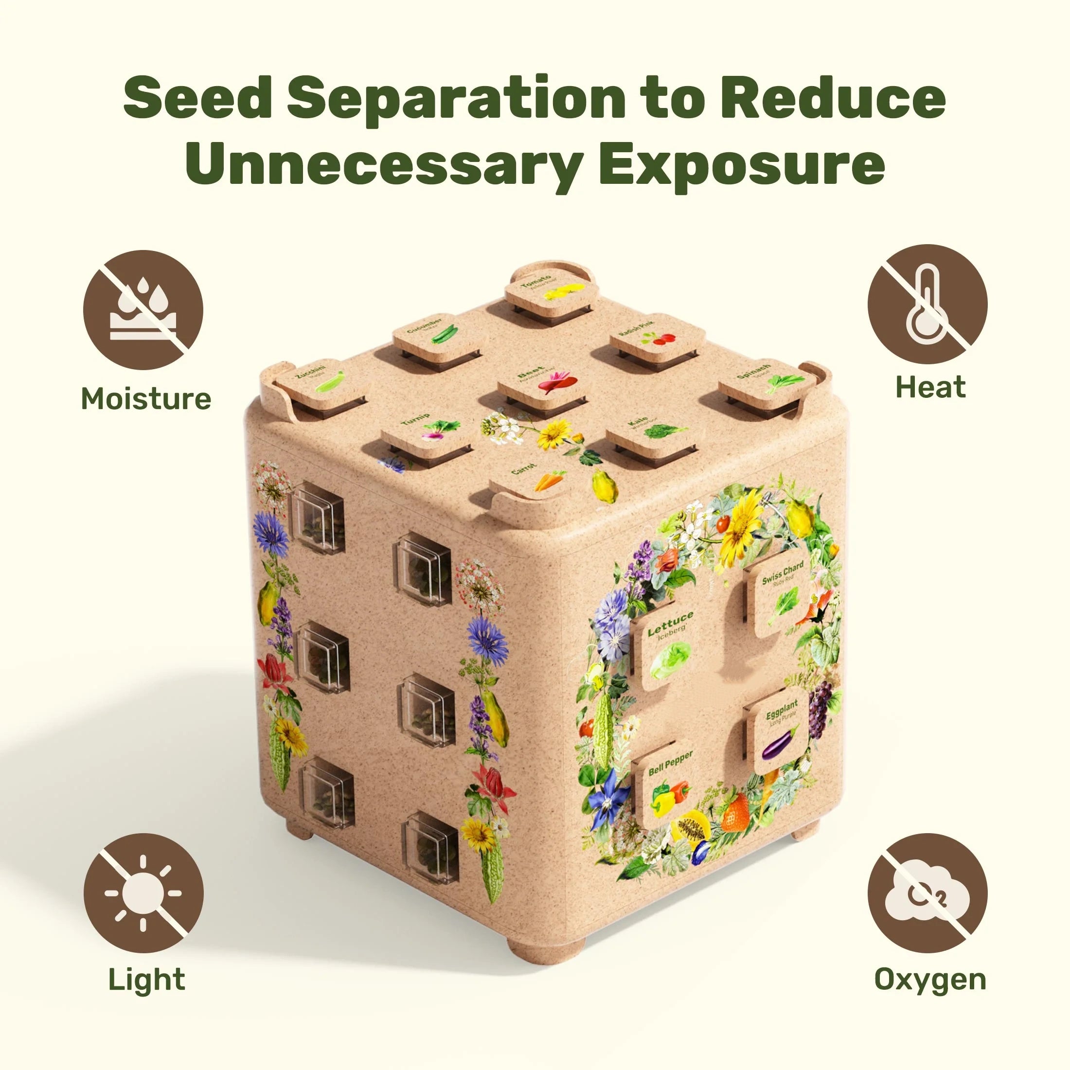 Modular Seed Storage System – 38 Varieties of Vegetable & Herb Seeds with Stackable Tubes