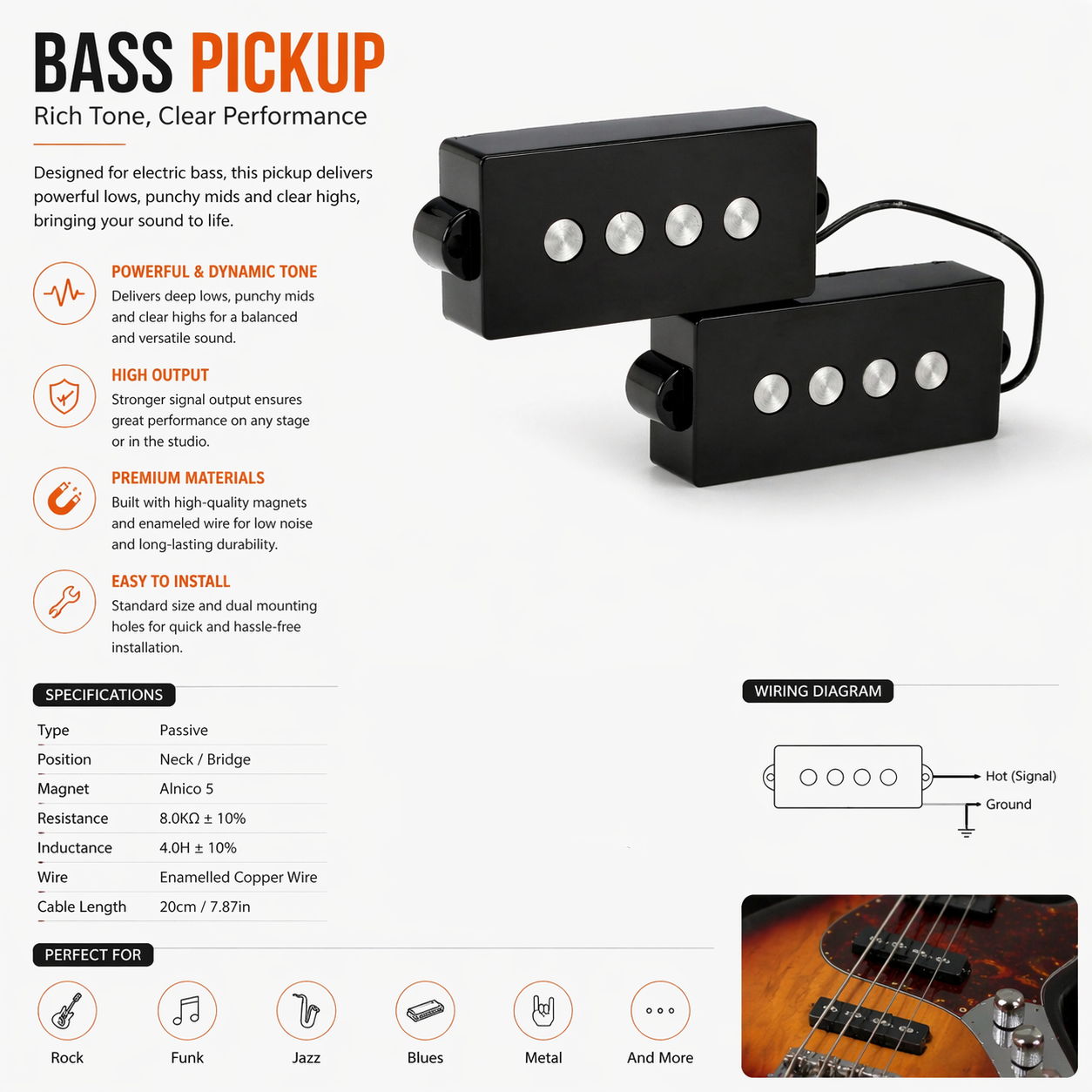 Pickup – High-Output True Single Coil Pickup for Precision Bass