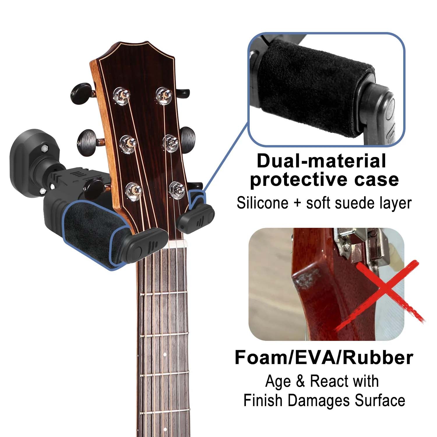 Auto-Locking Wall-Mounted Guitar Hanger — Compatible with All Headstocks and Necks