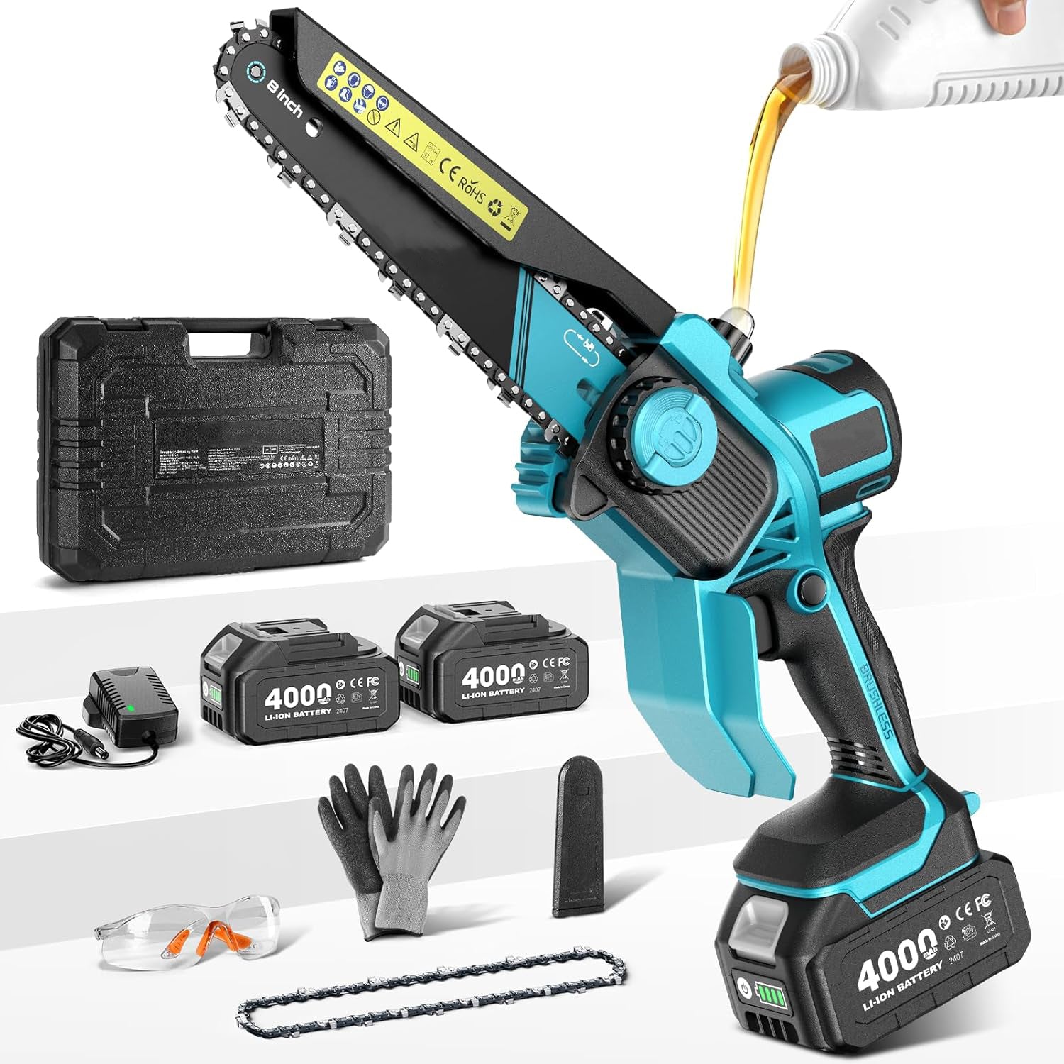 Mini Chainsaw – 6-Inch Cordless Handheld Electric Saw with 2 Batteries
