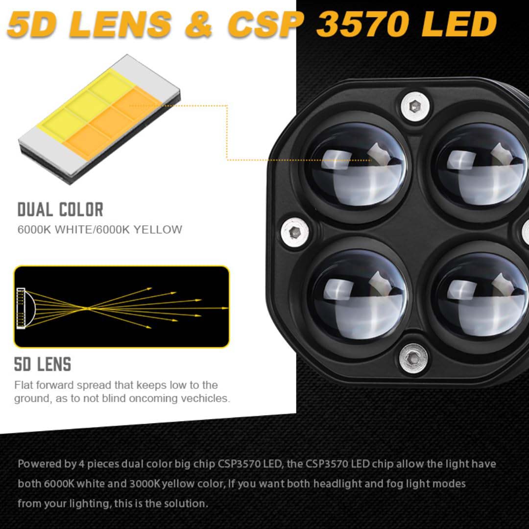 Wiring Kit: 4 LED Fog Lights — High-Brightness Dual-Color (Yellow/White) Fog Lights