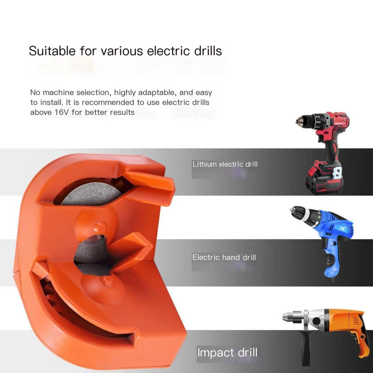 Drill Bit Sharpener – 2‑16mm, Double‑Sided Polishing, Works with Electric Drills & Knives