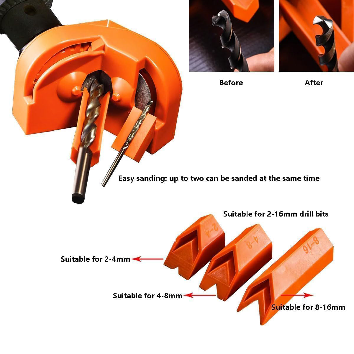 Drill Bit Sharpener – 2‑16mm, Double‑Sided Polishing, Works with Electric Drills & Knives