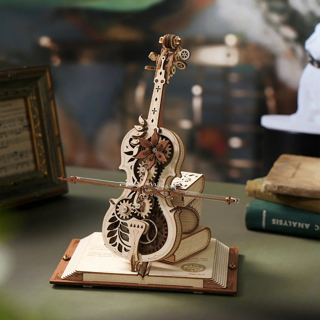 Magic Cello Music Box 3D Wooden Puzzle Mechanical Wind-Up Model