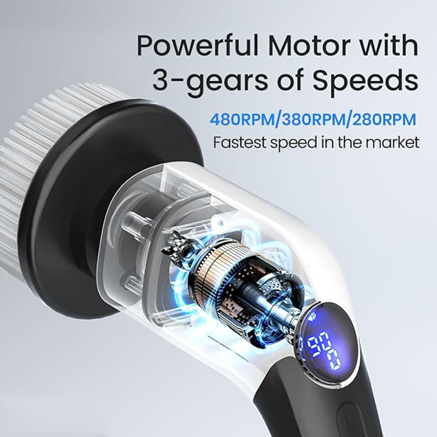 Electric rotating cleaning brush, IPX7 waterproof cordless shower cleaning brush