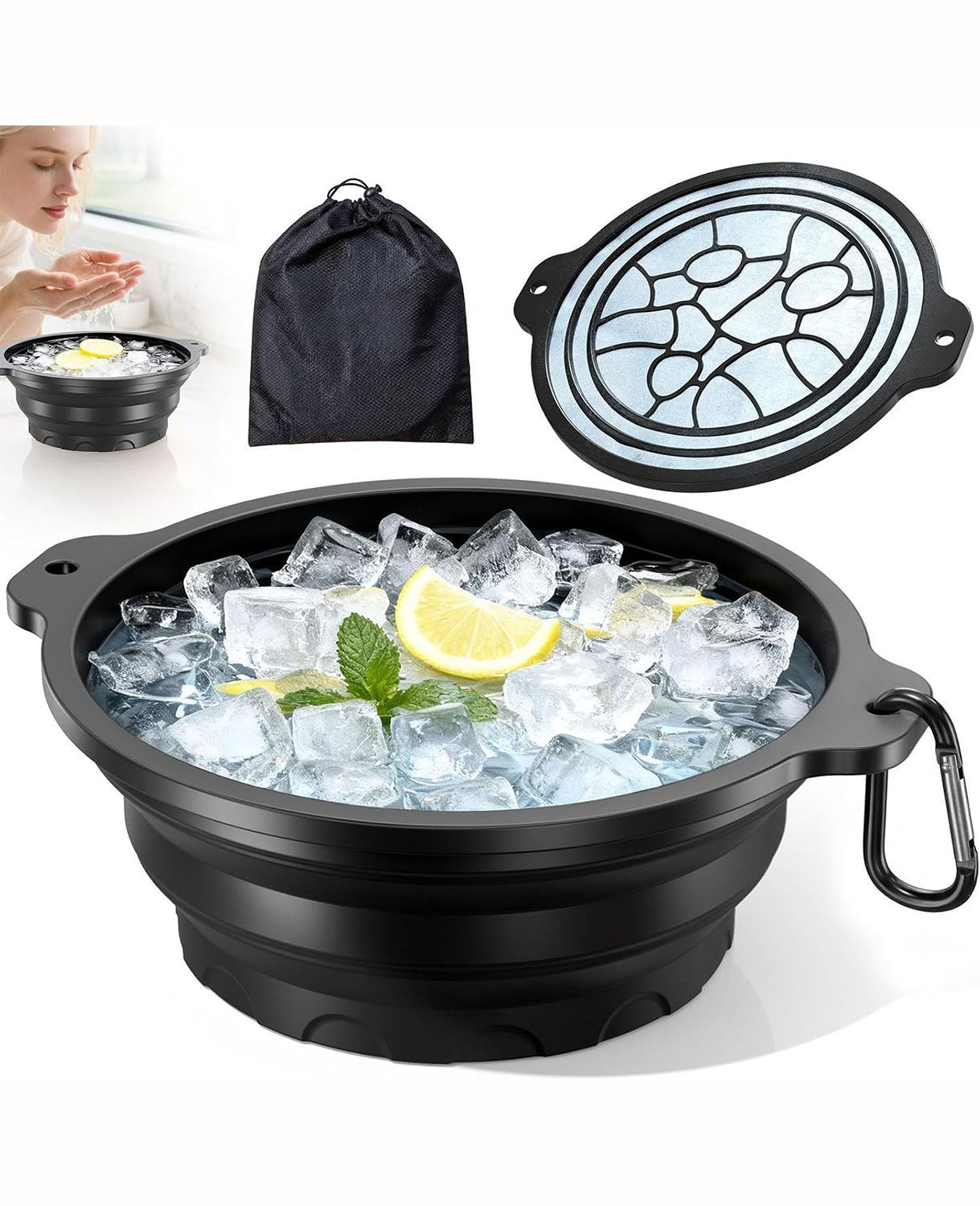 ce compress basin with built-in ice tray – collapsible silicone bowl