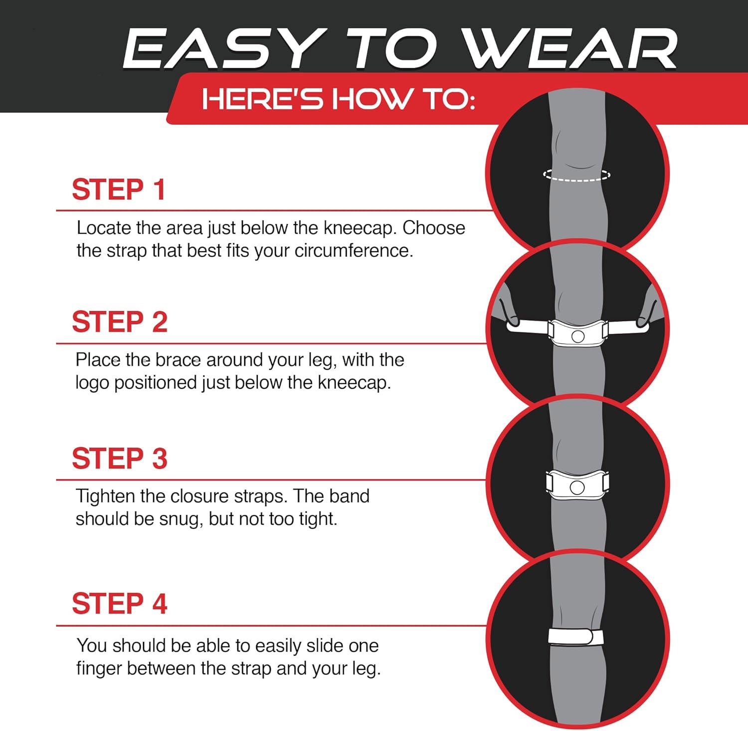 Patellar tendon support strap with 3 adjustable lengths