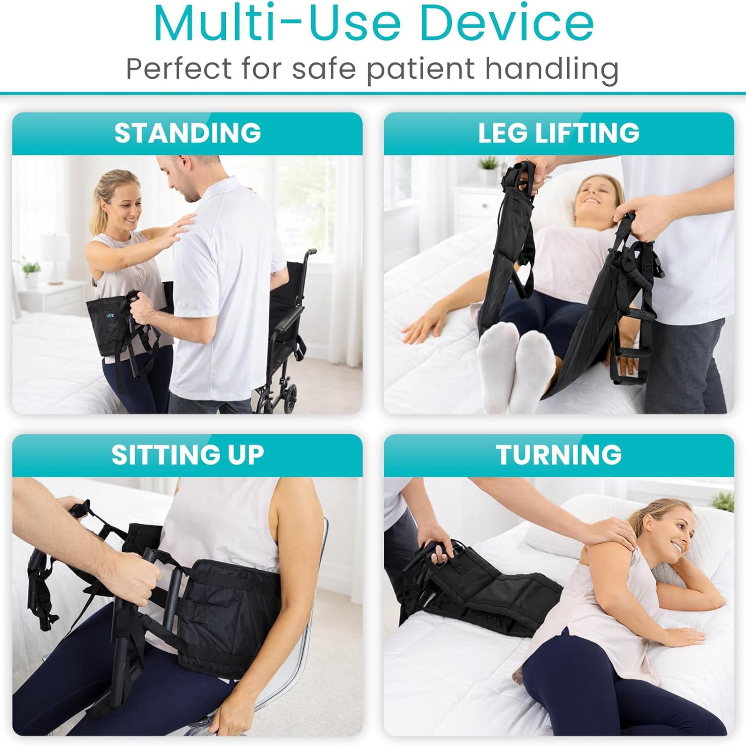 Patient Transfer Sling Belt – 330 lb Capacity, 10 Padded Handles, Non‑Slip, for Bed Wheelchair Car Transfers