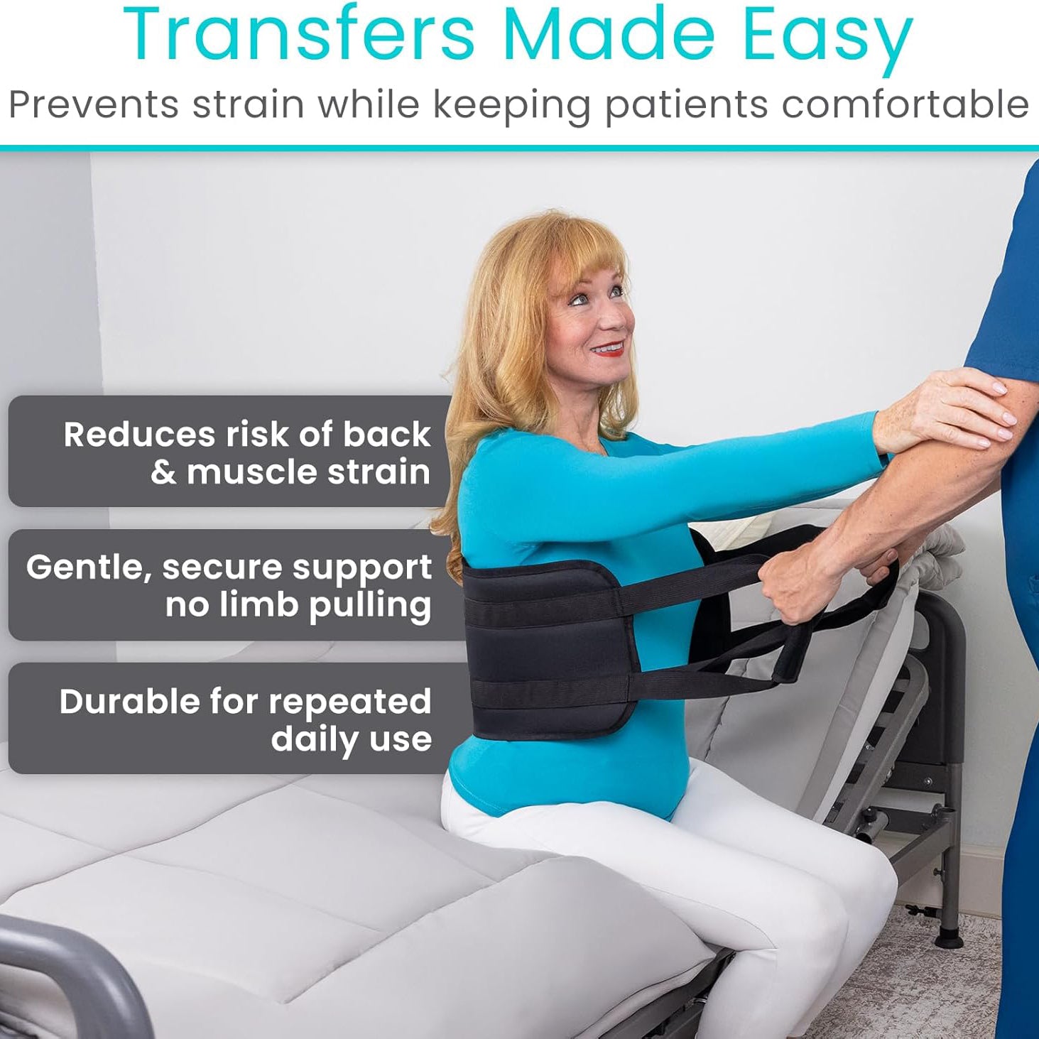 Patient Transfer Sling Belt – 330 lb Capacity, 10 Padded Handles, Non‑Slip, for Bed Wheelchair Car Transfers