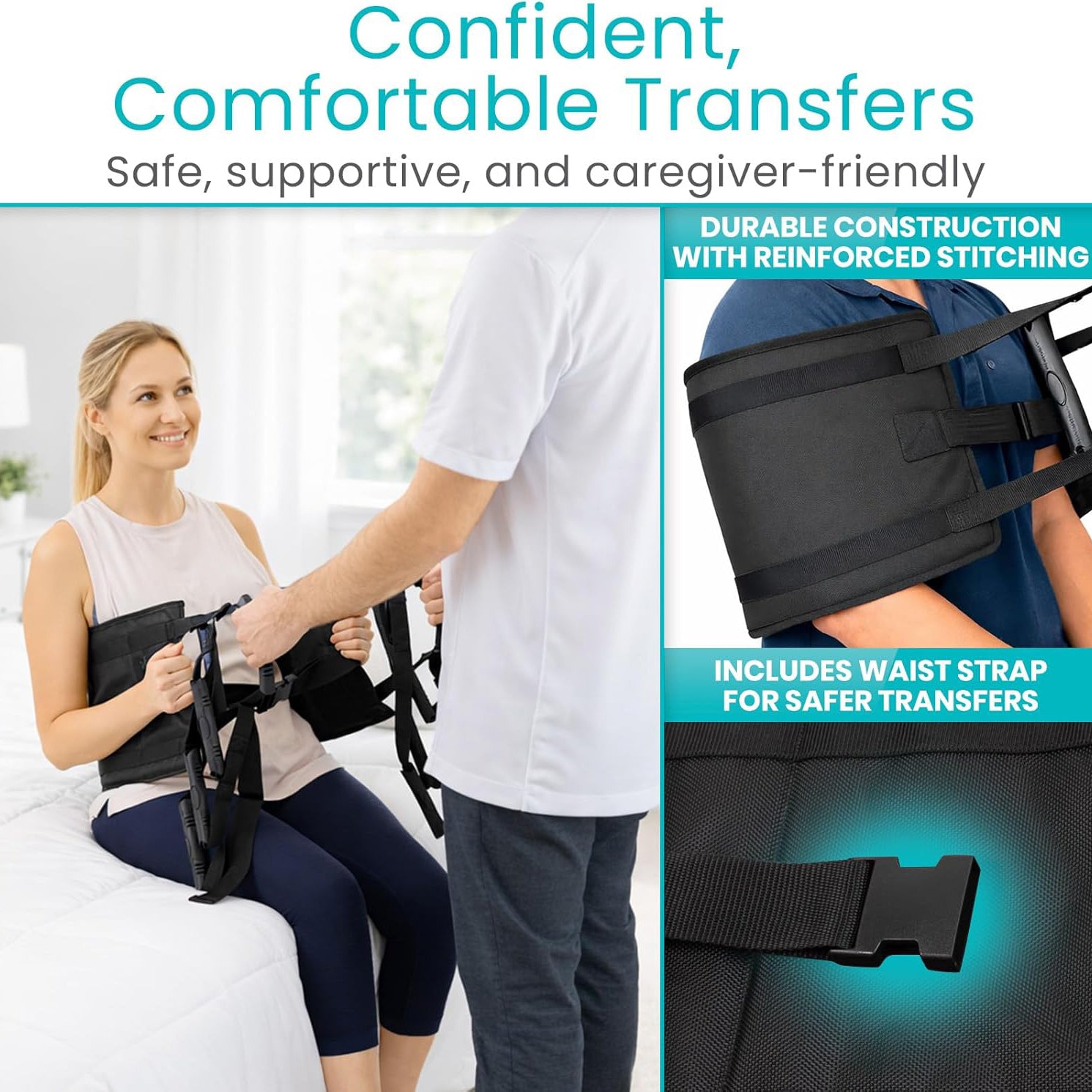 Patient Transfer Sling Belt – 330 lb Capacity, 10 Padded Handles, Non‑Slip, for Bed Wheelchair Car Transfers