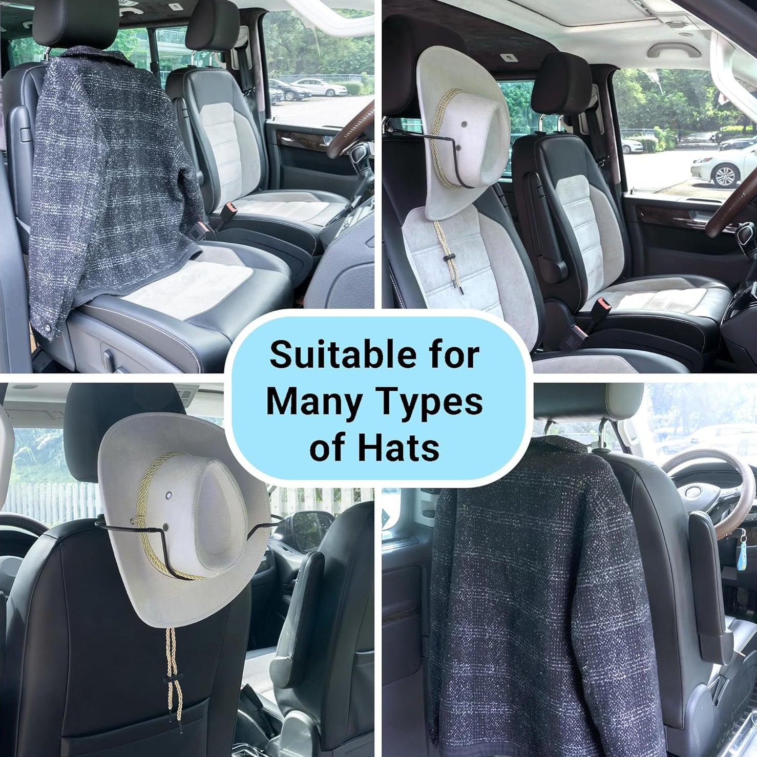 Foldable Cowboy Hat Holder for Car – Seat Back Mount, Protects Brim Shape, Holds Hats & Jackets