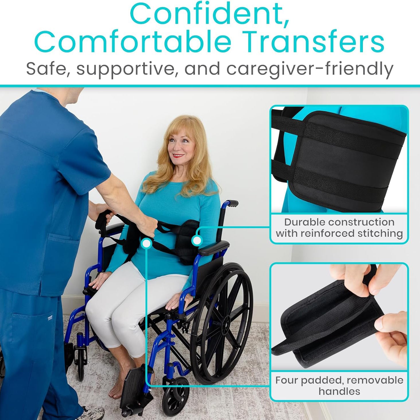 Patient Transfer Sling Belt – 330 lb Capacity, 10 Padded Handles, Non‑Slip, for Bed Wheelchair Car Transfers