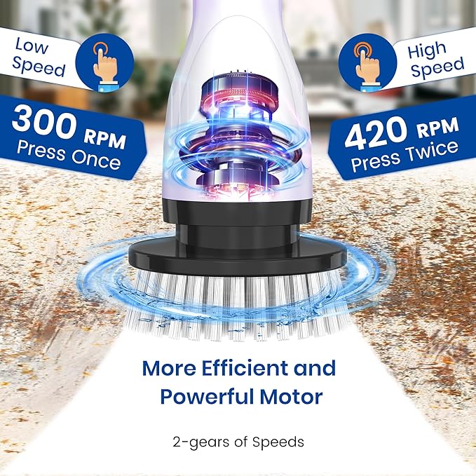 Electric rotating cleaning brush, IPX7 waterproof cordless shower cleaning brush