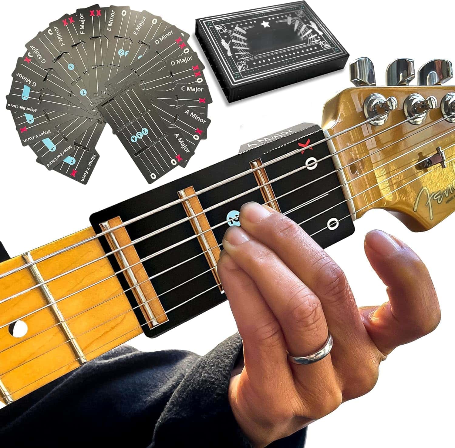 Instant Chord Cards Deluxe Edition with Carry Case – The On-the-Fretboard Learning System! 🎵