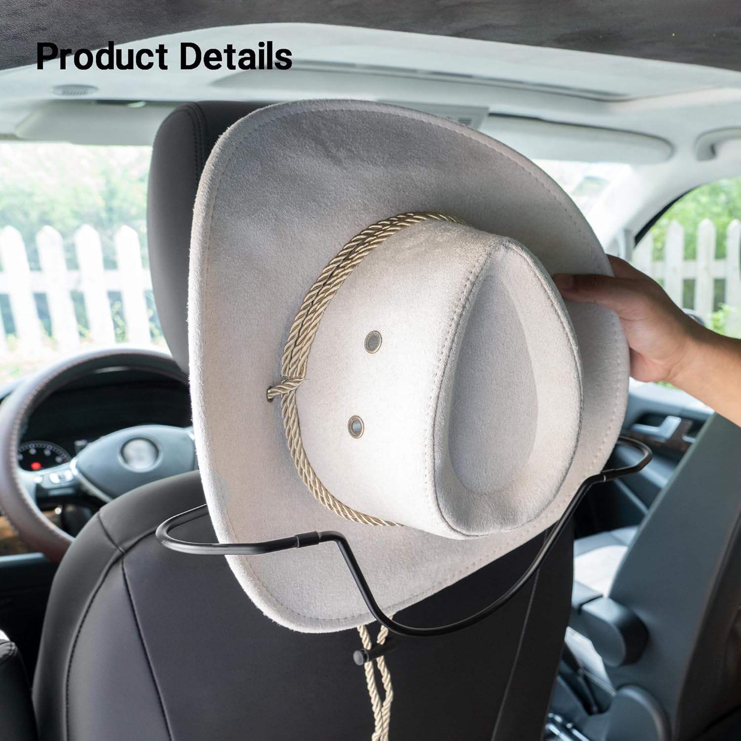 Foldable Cowboy Hat Holder for Car – Seat Back Mount, Protects Brim Shape, Holds Hats & Jackets