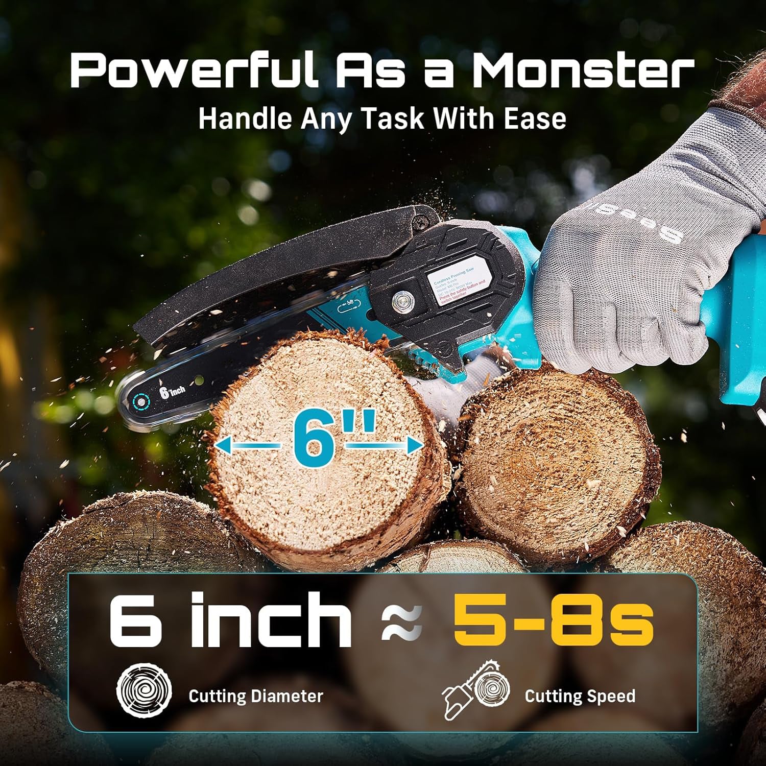 Mini Chainsaw – 6-Inch Cordless Handheld Electric Saw with 2 Batteries