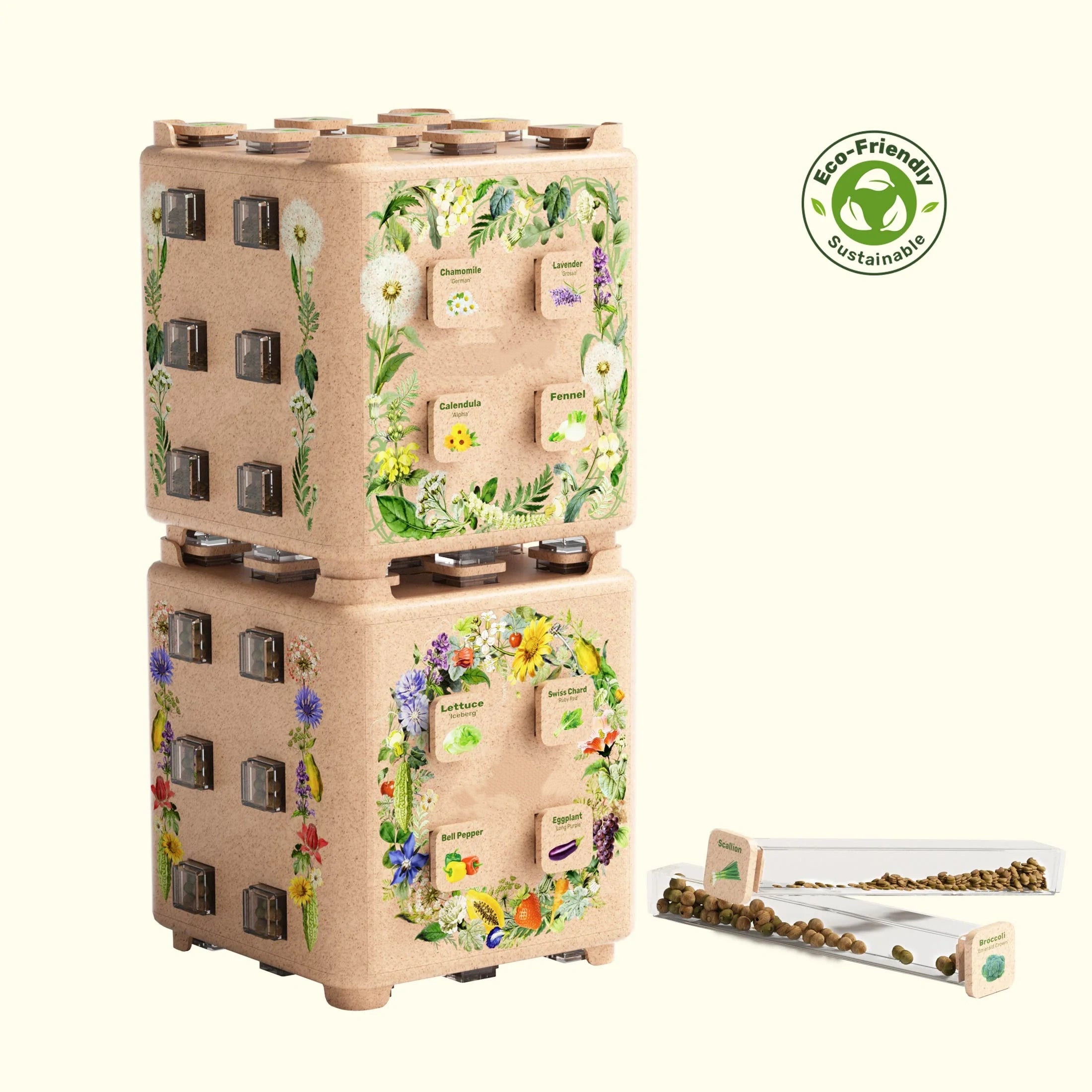 Modular Seed Storage System – 38 Varieties of Vegetable & Herb Seeds with Stackable Tubes
