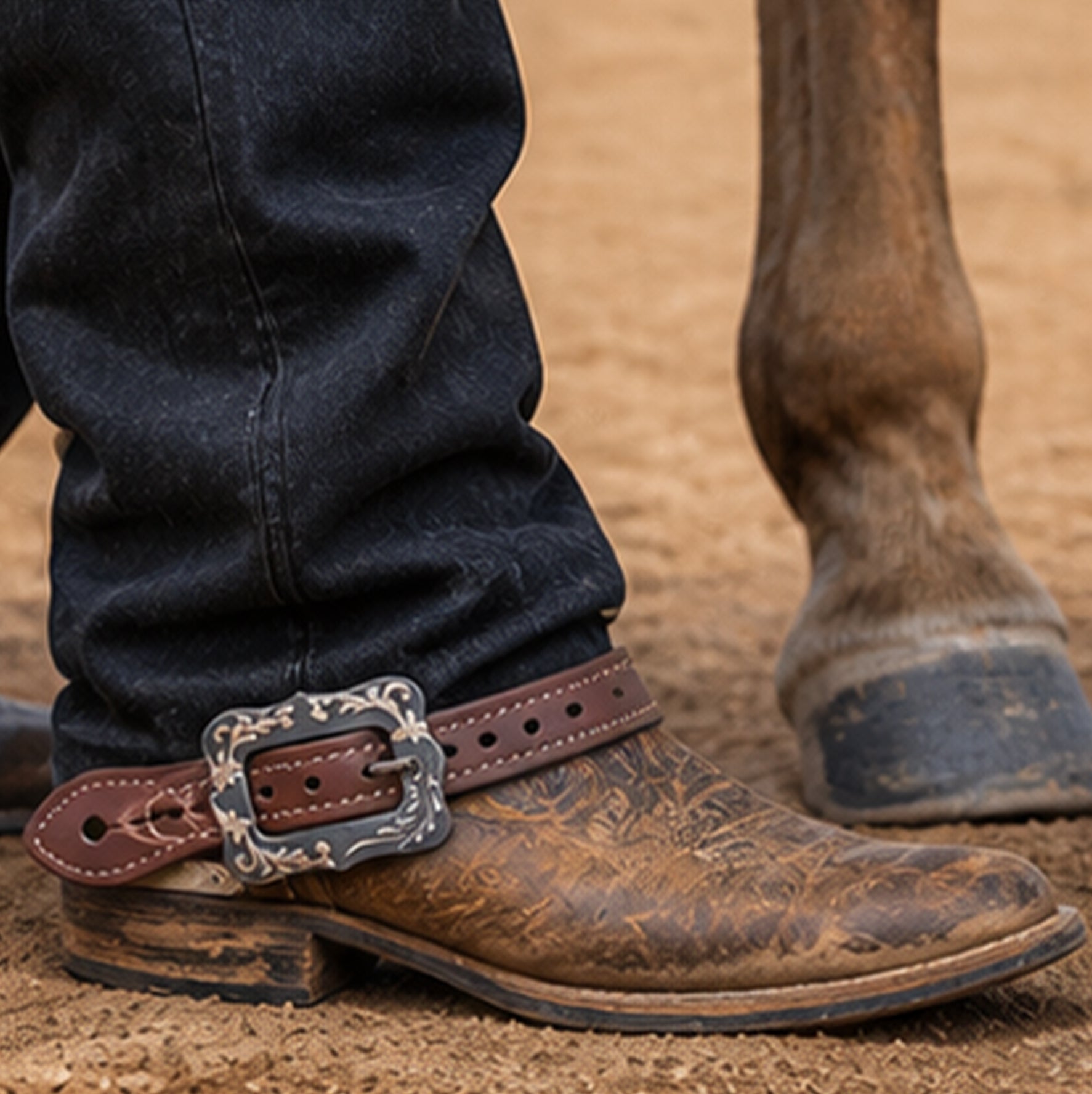 Oil-tanned leather spur belt