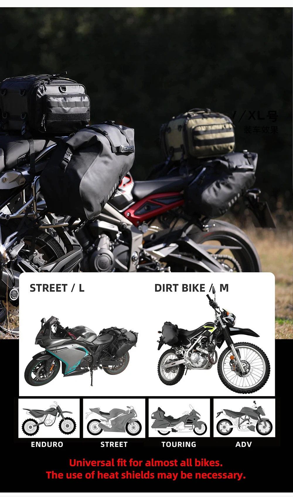 Waterproof Motorcycle Pannier Side Bag Set (18L / 28L / 48L Options) – Rackless Adventure Touring Saddlebags