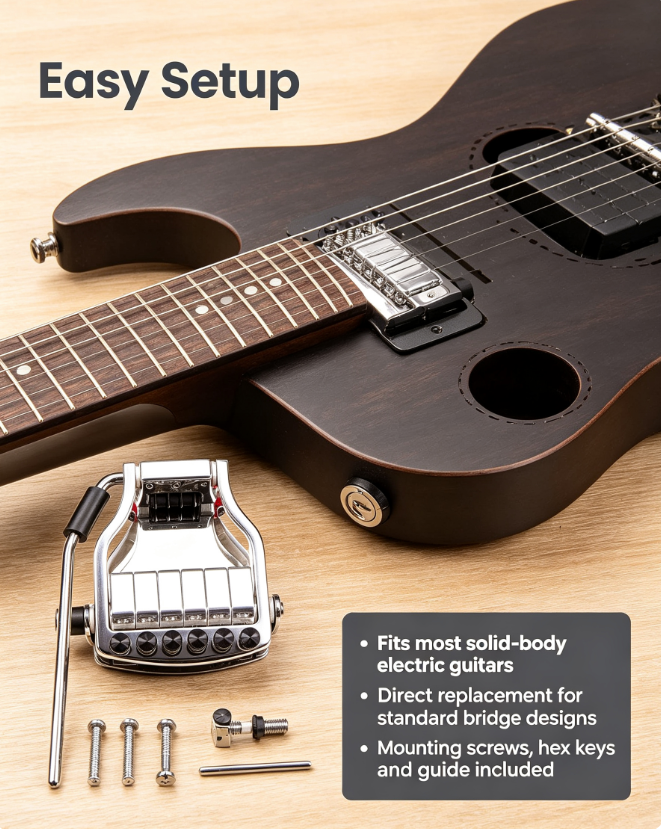 Lever‑Activated Alternate Tuning Bridge – Chrome, for Standard Electric Guitars