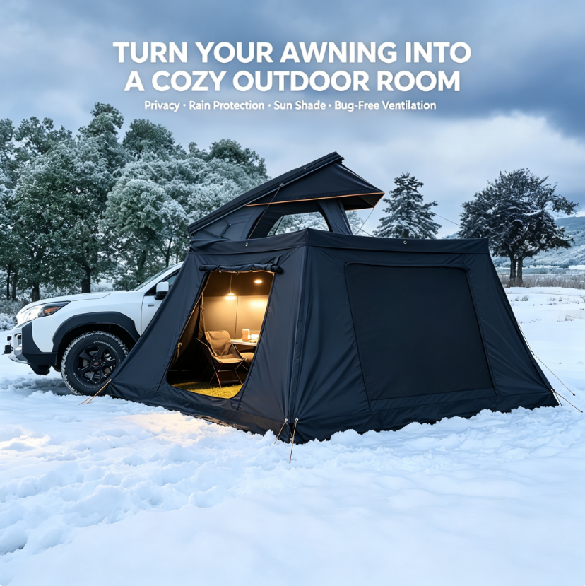 270° Awning Side Wall – Zipper-Connected, Double-Layer Camping Enclosure
