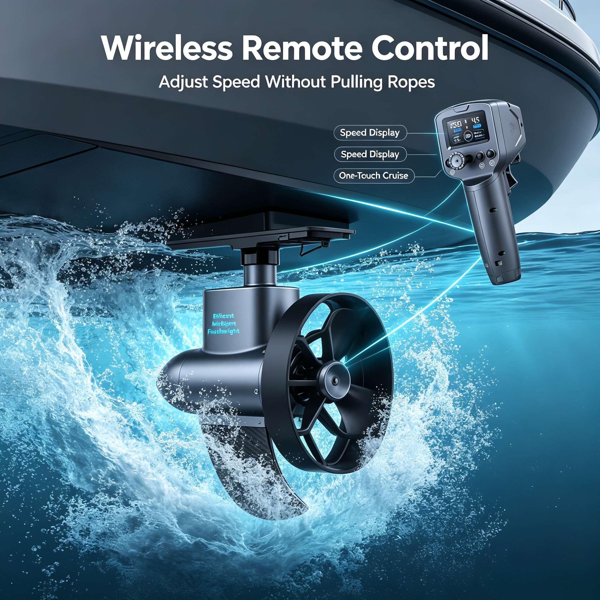 TURN YOUR KAYAK INTO AN E‑BOAT IN SECONDS Tool‑Free Mount. Wireless Remote. 150‑Min Runtime.