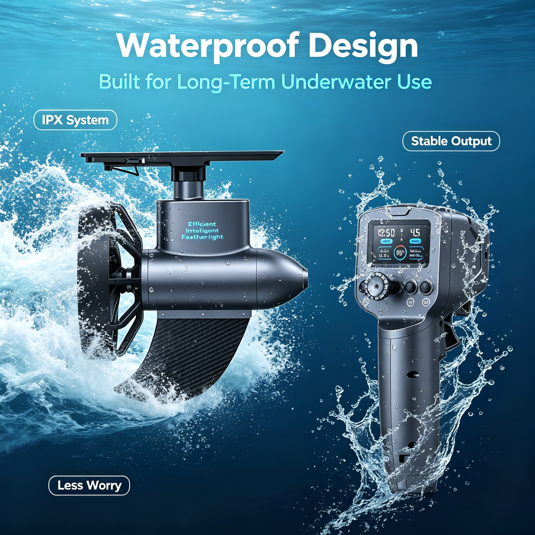 TURN YOUR KAYAK INTO AN E‑BOAT IN SECONDS Tool‑Free Mount. Wireless Remote. 150‑Min Runtime.