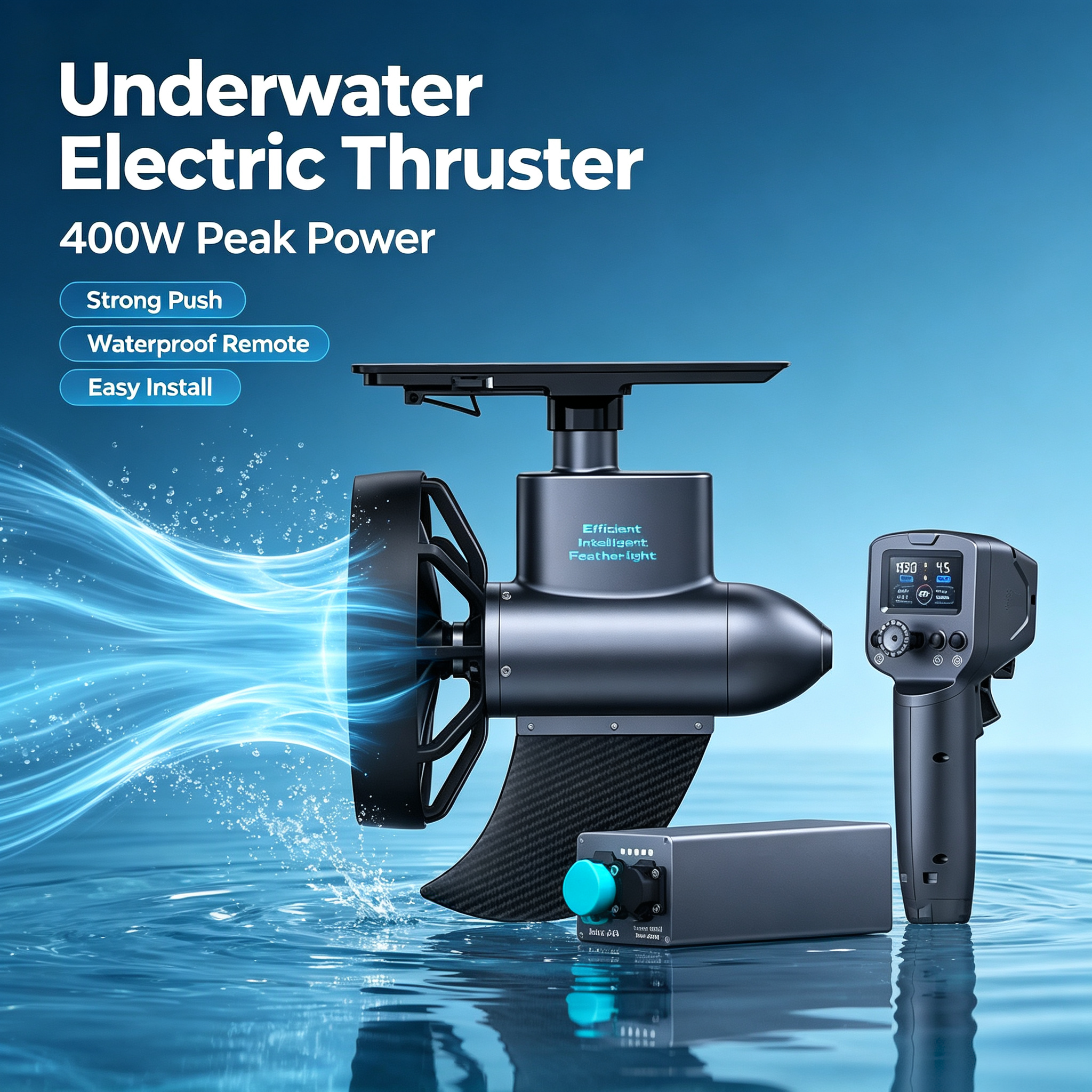 TURN YOUR KAYAK INTO AN E‑BOAT IN SECONDS Tool‑Free Mount. Wireless Remote. 150‑Min Runtime.